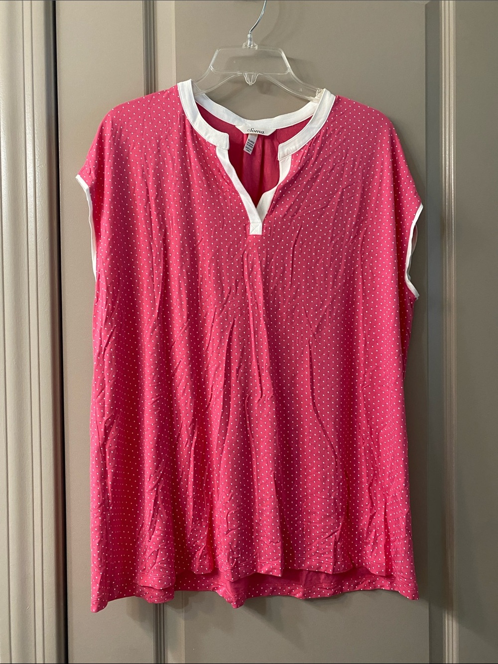 Soma Pink Microdot Split-Neck Tunic with White Trim